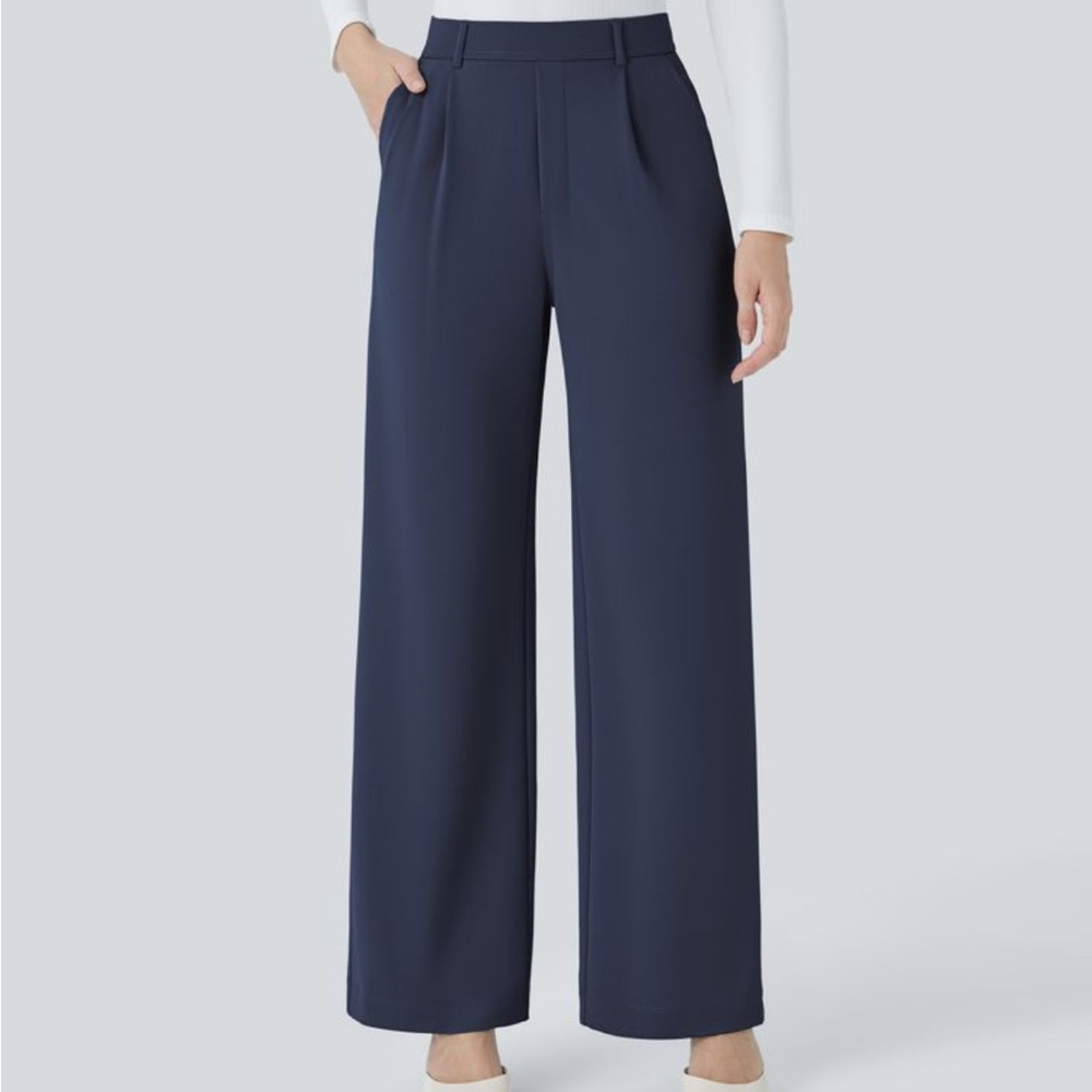Halara Flex High Waisted Pocket Straight Leg Crepe Work Pants Petite S navy NWT